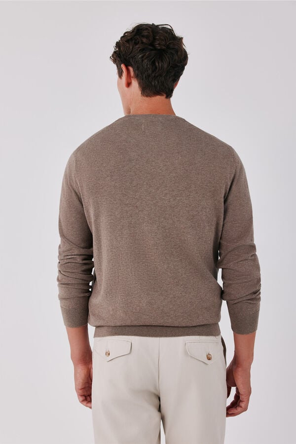 Cortefiel Cotton cashmere knit crew neck jumper Beige