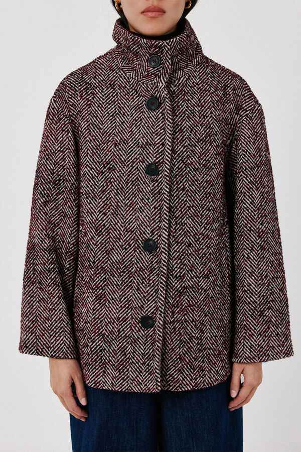 Cortefiel Short funnel neck coat Maroon