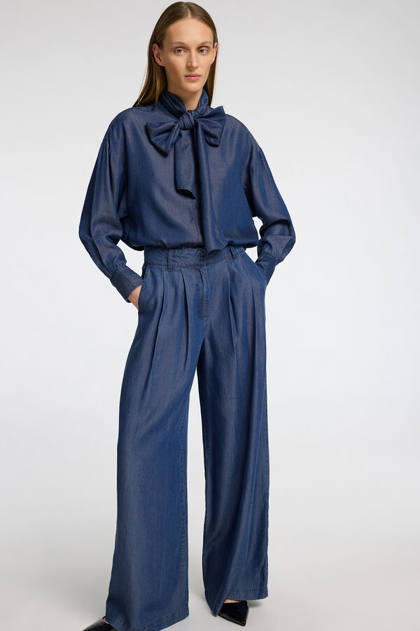 Selected Femme Calças Wide Leg Azul