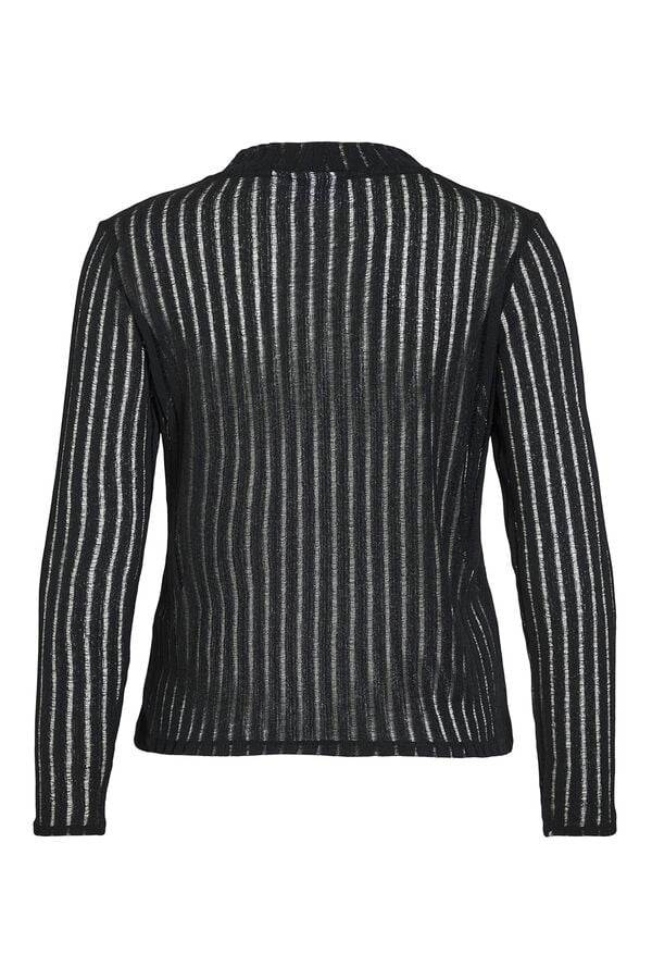 Vila Top de manga comprida com transpar&ecirc;ncias Preto