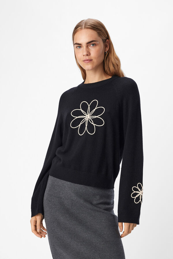 Object Camisola de malha bordado com flores Preto
