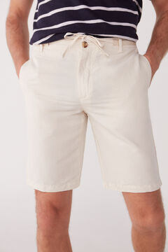 Cortefiel Cotton and linen Bermuda shorts with drawstring waist Stone