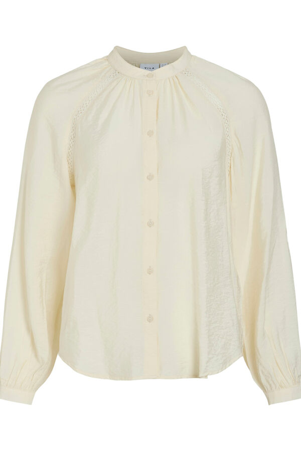 Cortefiel Long sleeve blouse with mandarin collar Grey