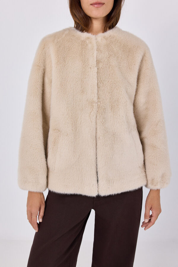 Cortefiel Double-faced effect coat Ivory
