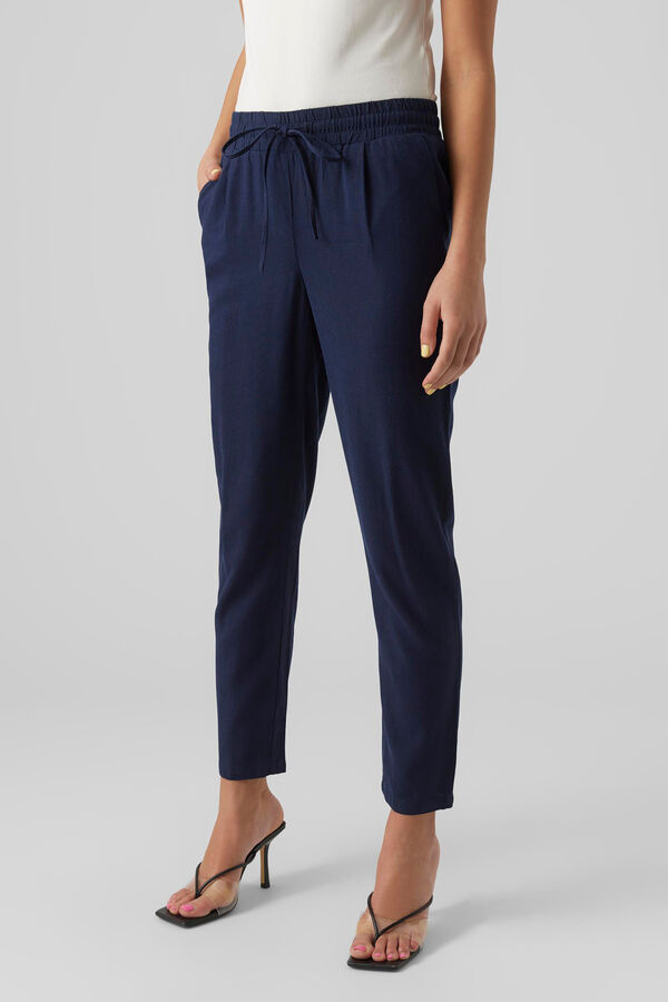 Cortefiel Linen trousers with elasticated waist Navy
