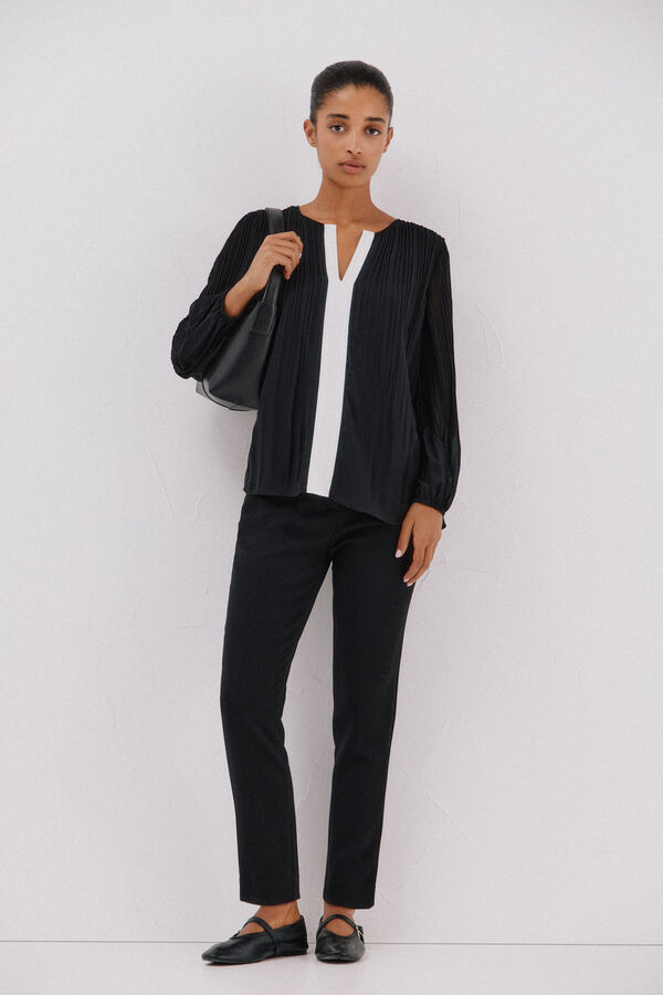 Cortefiel Contrast pleated blouse Black