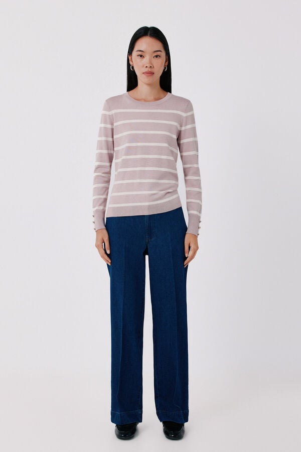 Cortefiel Striped fine knit jumper Pink