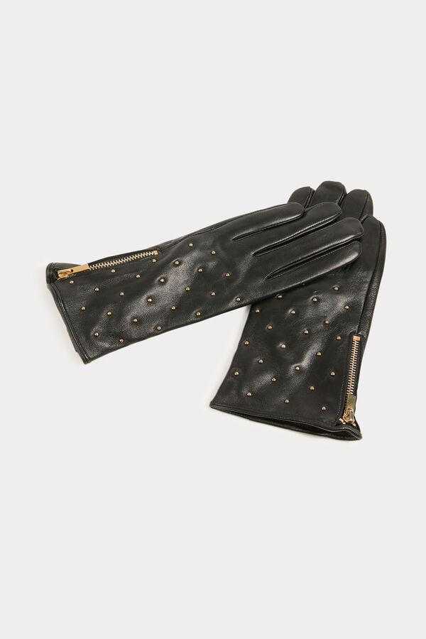 Morgan Guantes de cuero tachuelas Negro