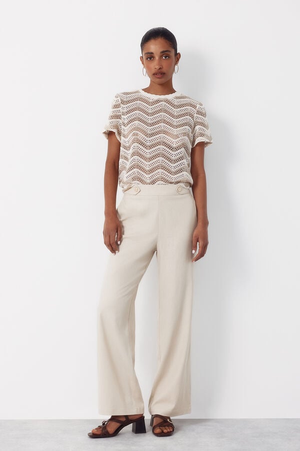 Cortefiel Top crochet zig-zag Ivory