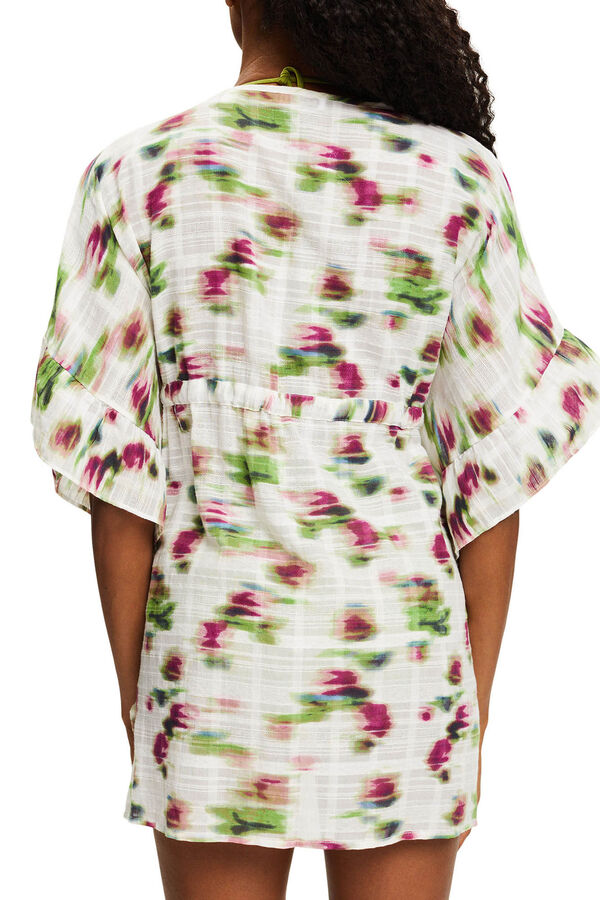 Cortefiel Loose fit short kaftan in a allover print Printed white