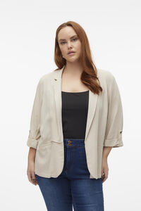 Cortefiel Plus size linen blazer with 3/4 sleeves  Grey