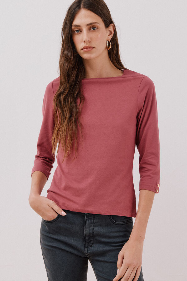 Cortefiel Essential boat neck T-shirt Maroon