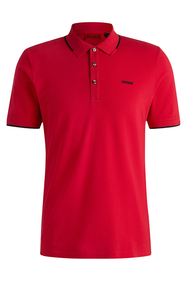 HUGO Camisa polo de algodão elástico slim fit com logo estampado Subiu
