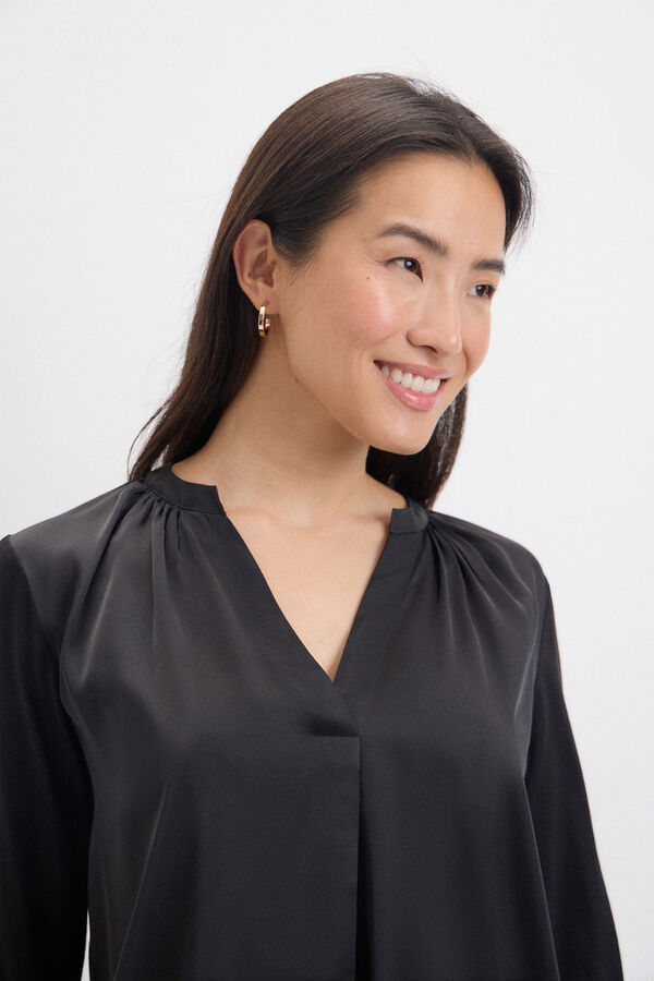 Cortefiel Floaty mandarin collar top Black