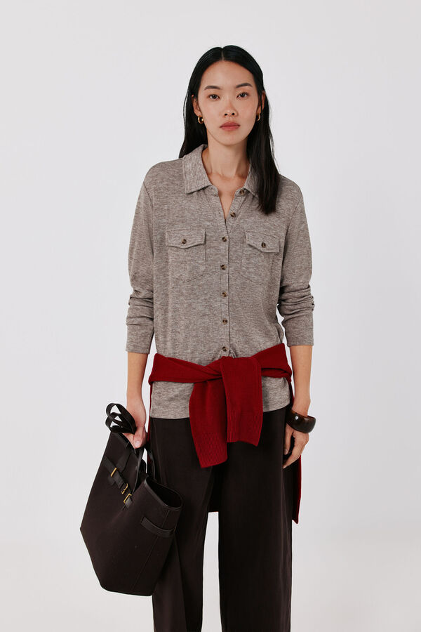 Cortefiel Stretch shirt with pockets Beige