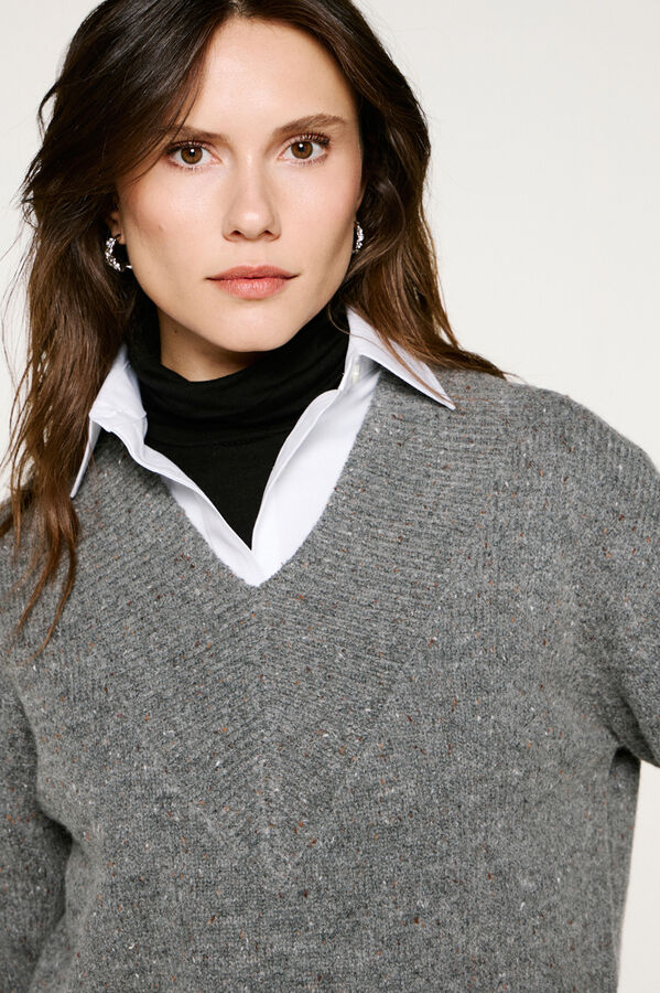 Selected V neck wool jumper .  Grey
