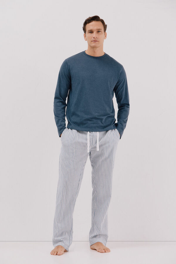 Cortefiel Jersey-knit and cloth pyjama set Blue