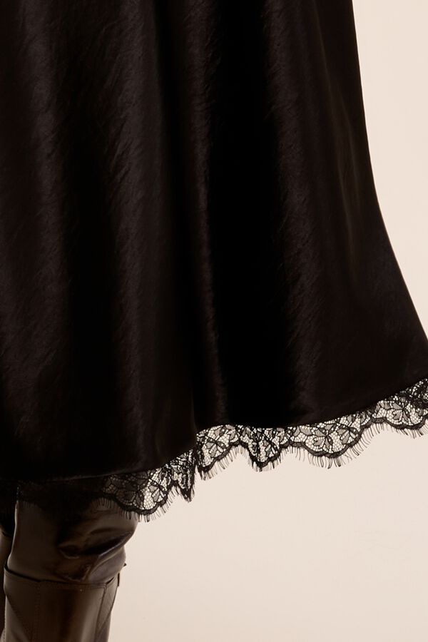 Molly Bracken Saia comprida acetinada com renda Preto