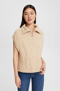 Cortefiel Regular-fit cable knit jumper with high neck Beige