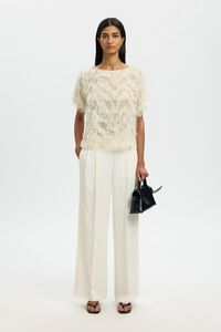 Selected Blusa manga corta con tejido flecos