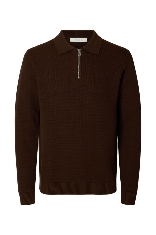 Selected Polo de malha de algod&atilde;o Castanho