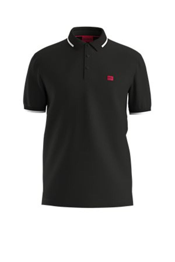 Cortefiel Slim fit cotton piqué polo shirt with red logo label Black
