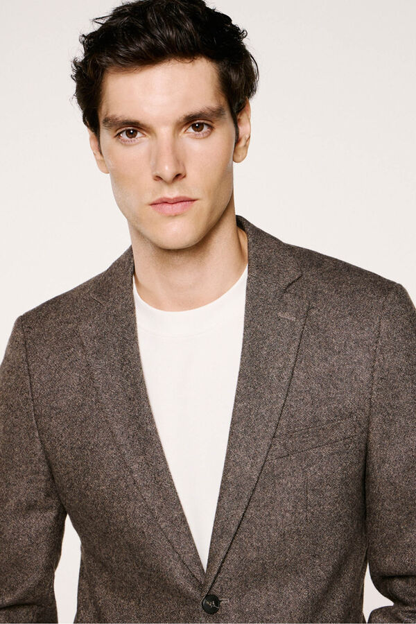 Selected Blazer de lã slim fit Castanho