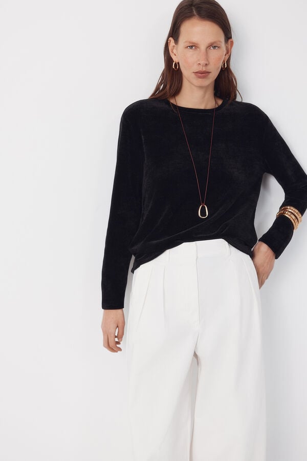 Cortefiel Camiseta chenilla Negro