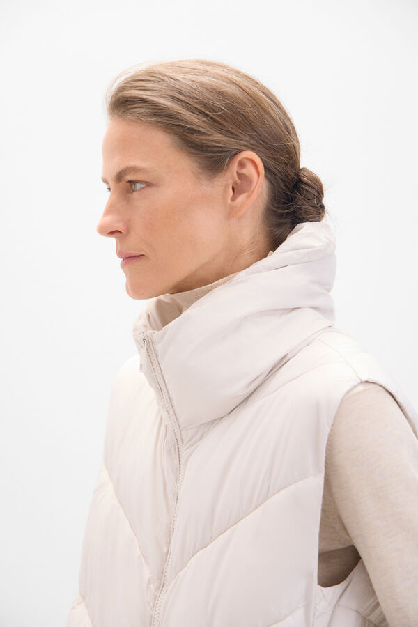 Cortefiel Long funnel neck gilet Ivory