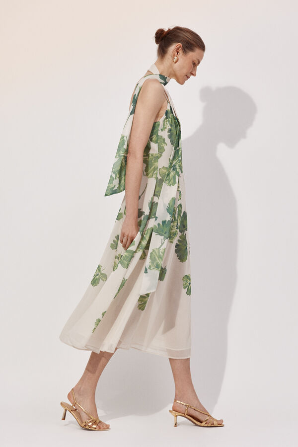 Cortefiel long dress with positional print Printed white