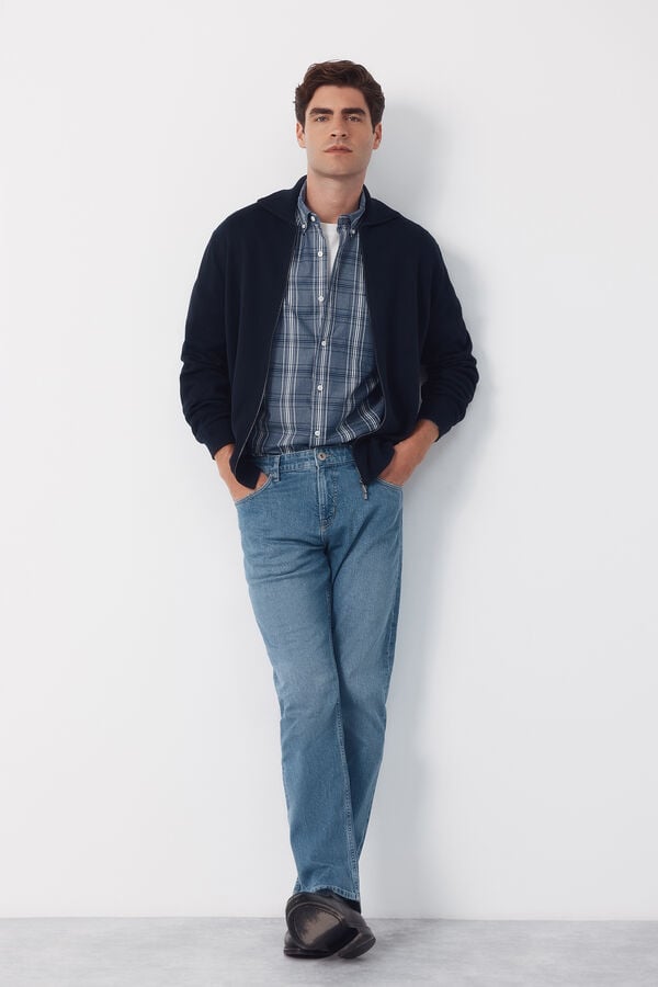 Cortefiel Cotton cardigan with zip fastening and polo shirt neck Navy