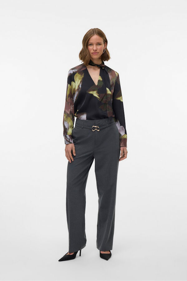 Vero Moda Camisa de manga comprida com laçada gola Preto