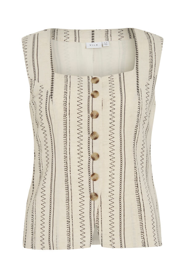 Vila Chaleco de vestir con estampado &eacute;tnico de algod&oacute;n y lino Beige