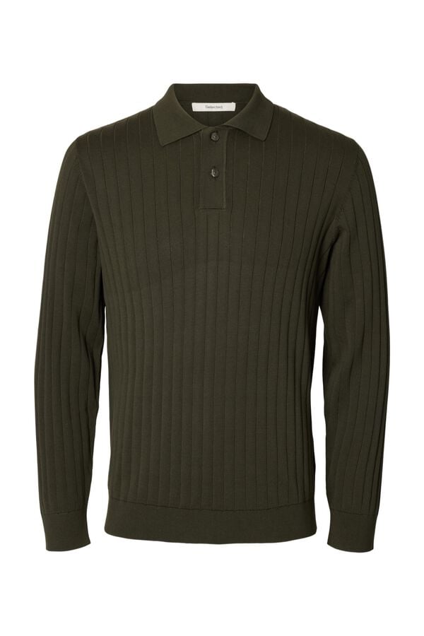 Selected Polo de malha de manga comprida Verde