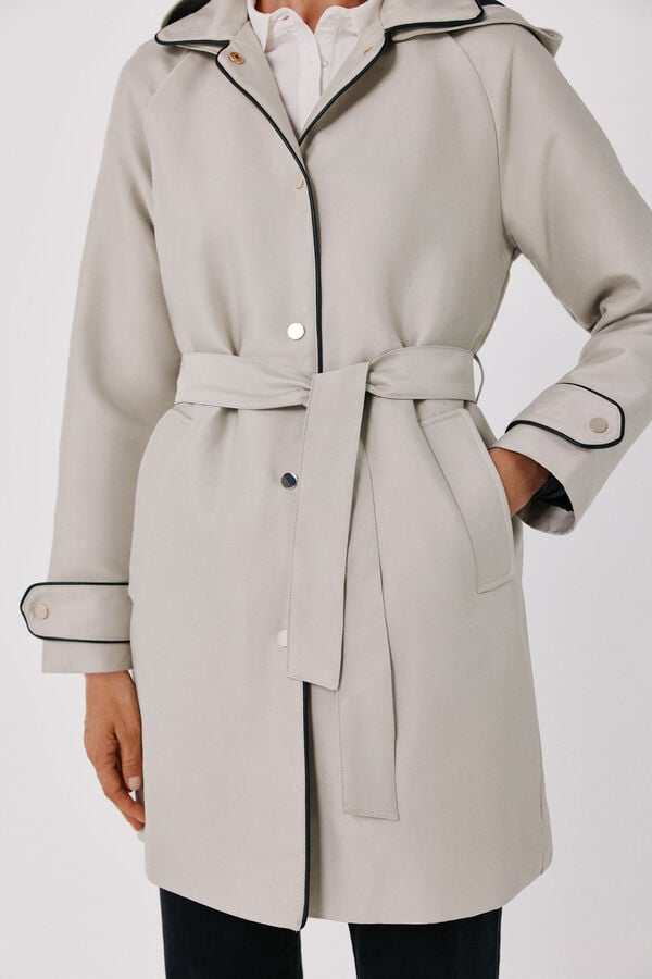 Cortefiel Satin-finish detachable hood trench Nude
