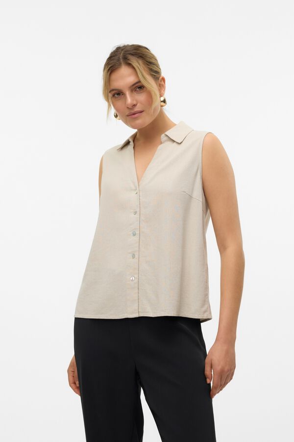 Vero Moda Top fluido gola em bico Tostado