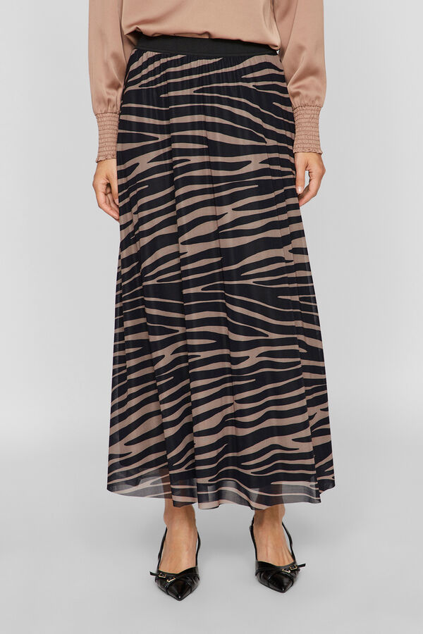 Cortefiel Long printed skirt Dark brown