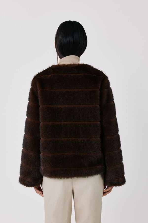 Cortefiel Faux fur short coat Dark brown