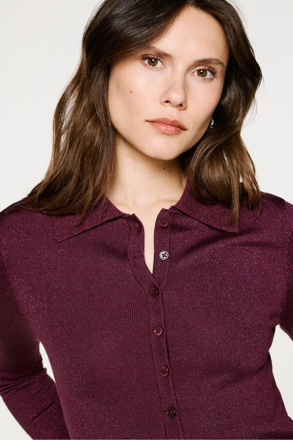 Selected Camisola polo de manga comprida com glitter Roxo