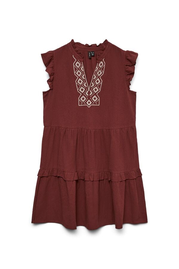 Vero Moda Vestido curto de algod&atilde;o Castanho