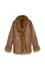 Vero Moda Casaco com pelo e borrego Castanho