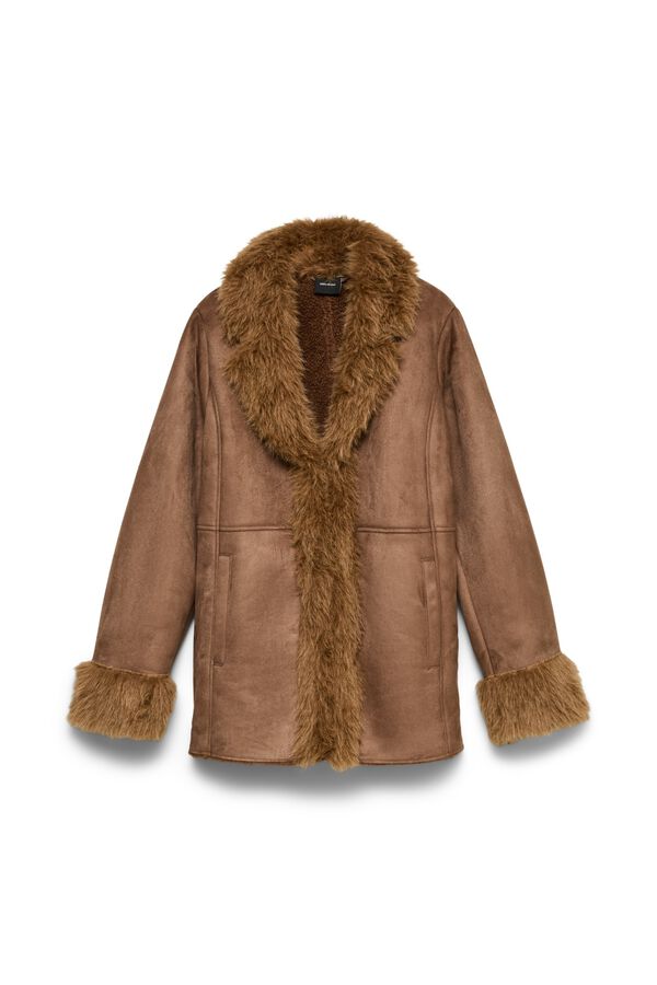 Vero Moda Casaco com pelo e borrego Castanho