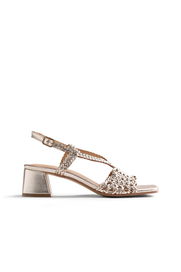 Gioseppo Sand&aacute;lias com tac&atilde;o em pele entran&ccedil;ada com brilho blissfield Dourado