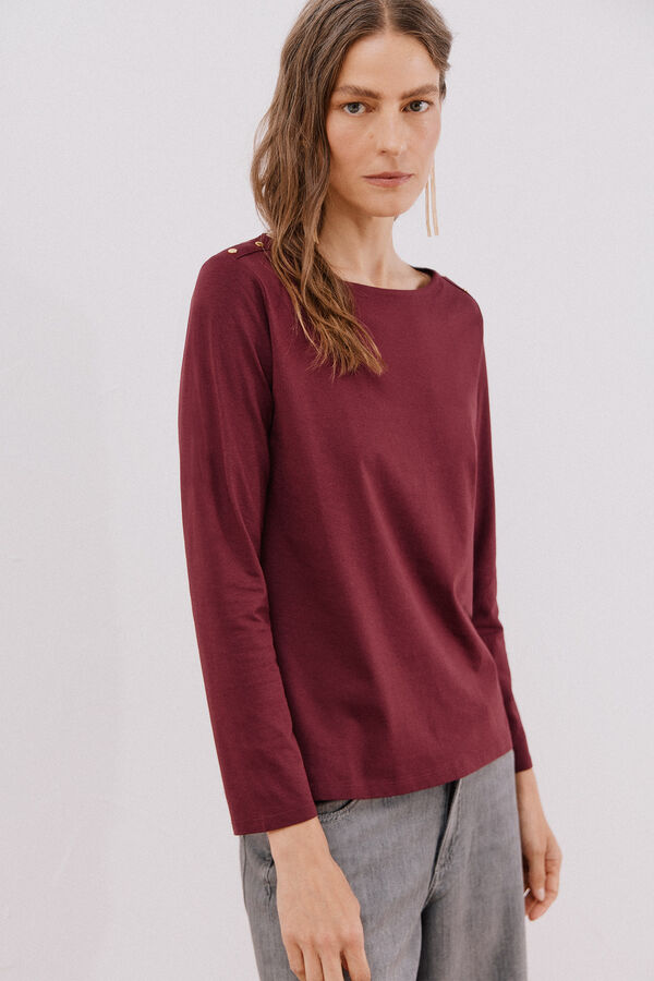 Cortefiel Boat neck T-shirt with buttons Maroon