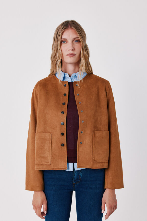 Cortefiel Faux suede jacket Nude