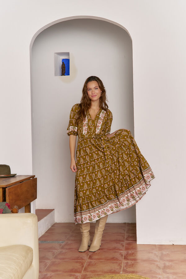 Jaase Vestido midi Mila com estampado Amalie Tostado