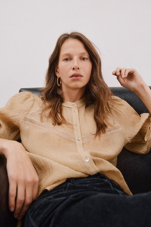 Cortefiel Blusa de renda com gola mao Branco