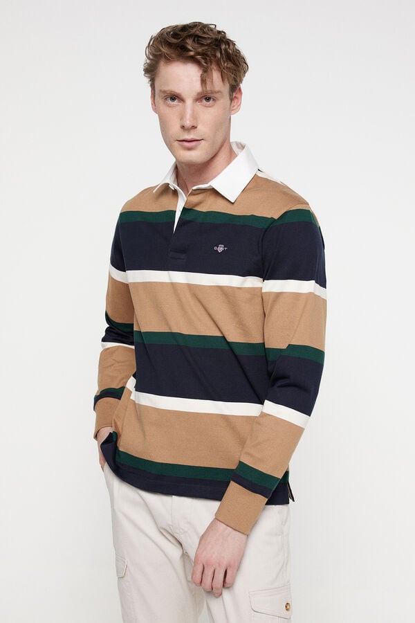Gant Shield Striped Heavy Rugger Polo Castanho