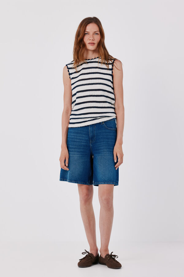 Cortefiel Striped sleeveless top Printed white