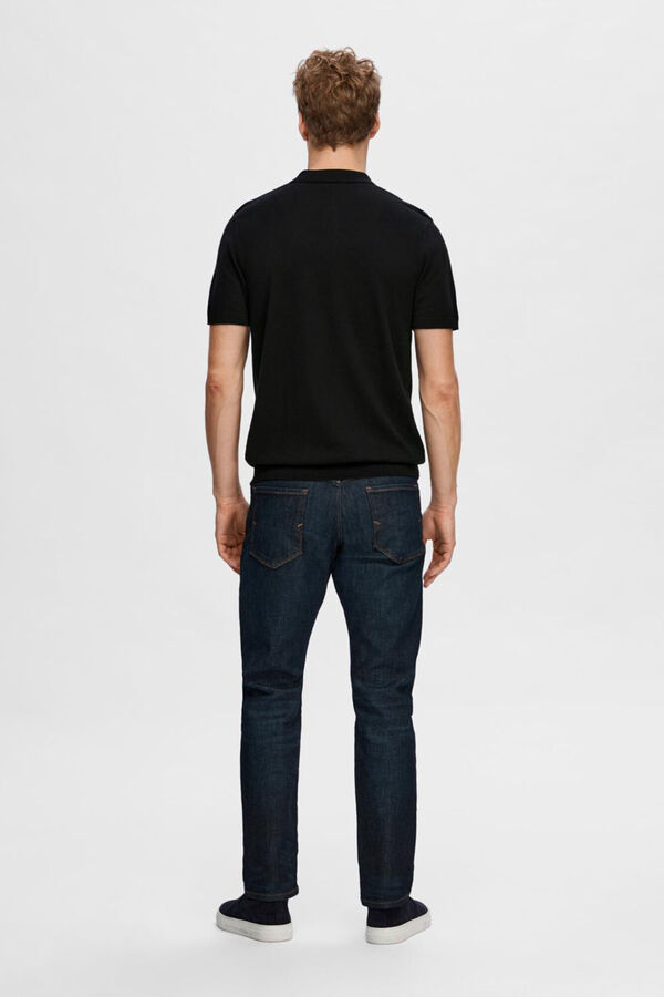 Selected Short sleeve jersey-knit polo shirt  Black